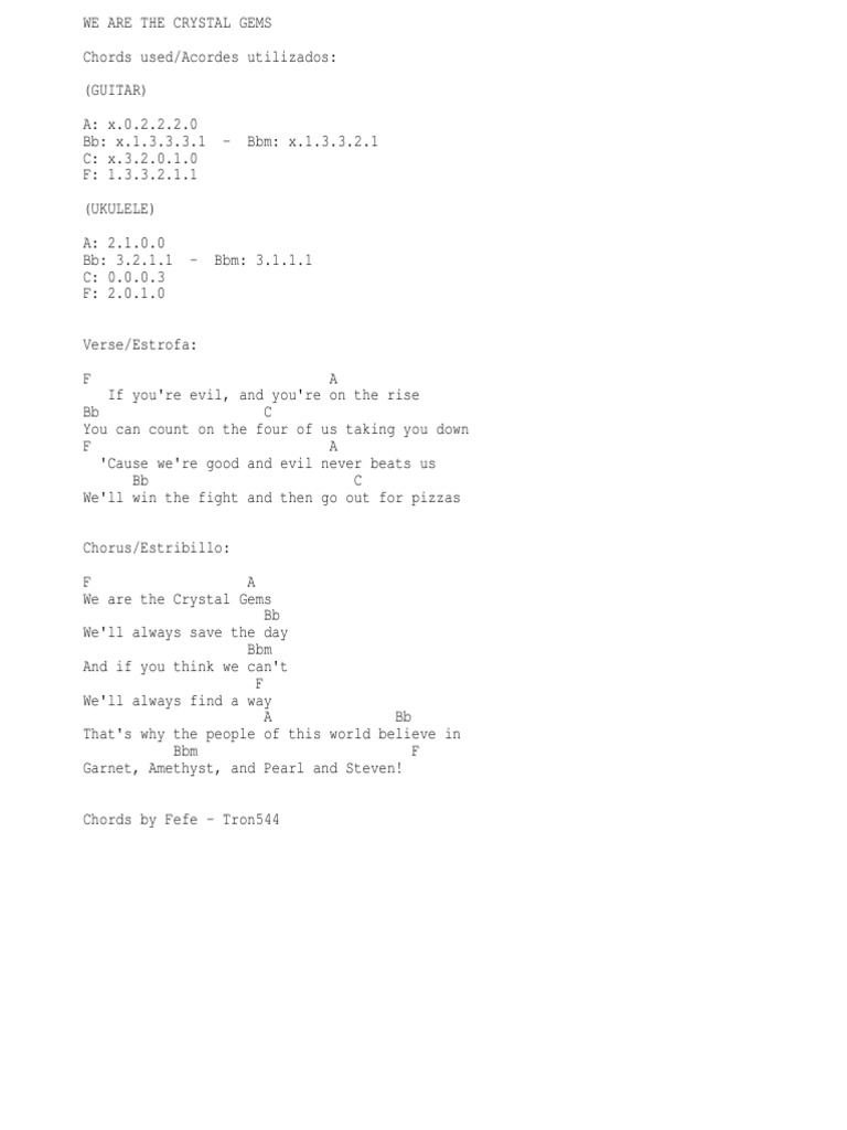 We Are The Crystal Gems Chords PDF