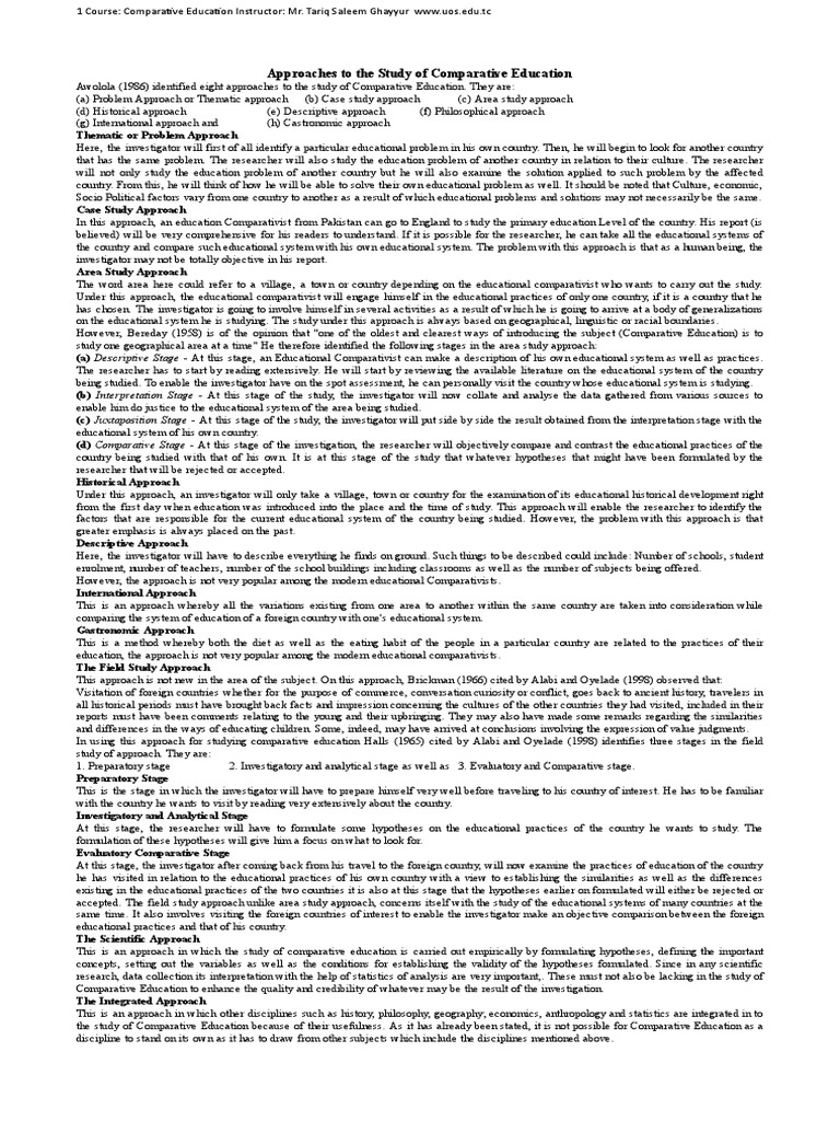 Approaches to Comparative Education | PDF | Hypothesis | Statistics