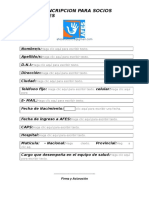 Ficha de Incripcion para Socios Adherentes