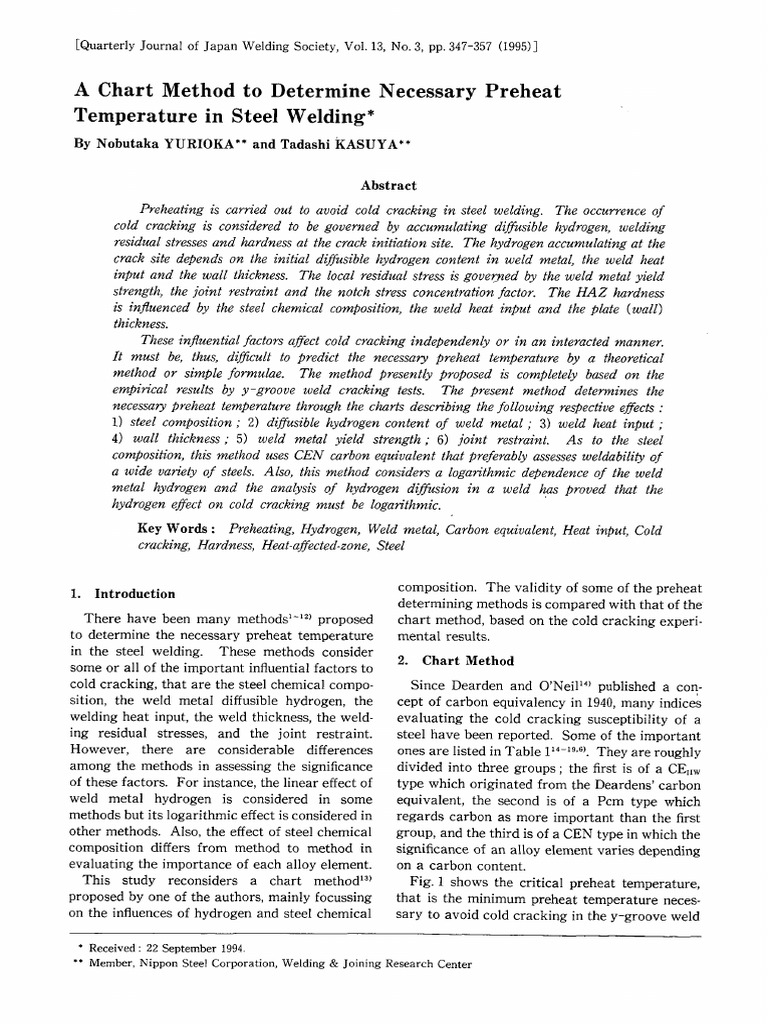 Chart Method to Calculate Preheat Welding Steel