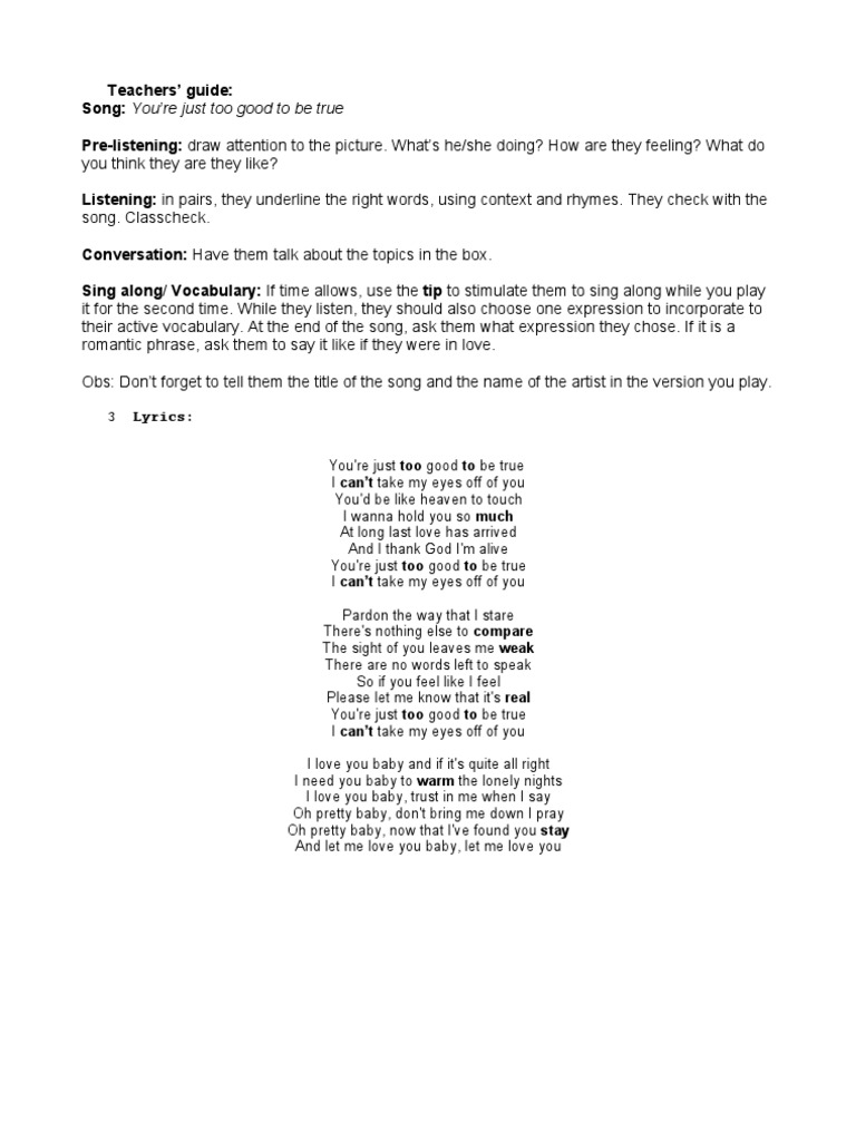 Can T Take My Eyes Off Of You Pdf English As A Second Or Foreign Language Leisure