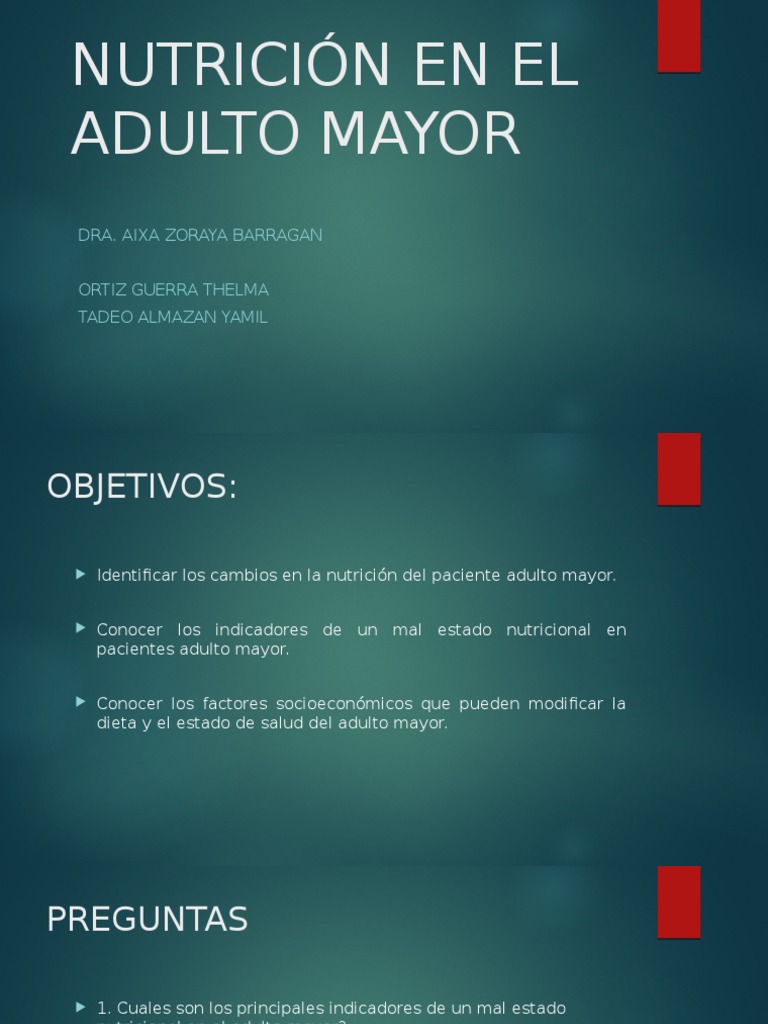 Nutrición en El Adulto Mayor | PDF | Vejez | Gusto