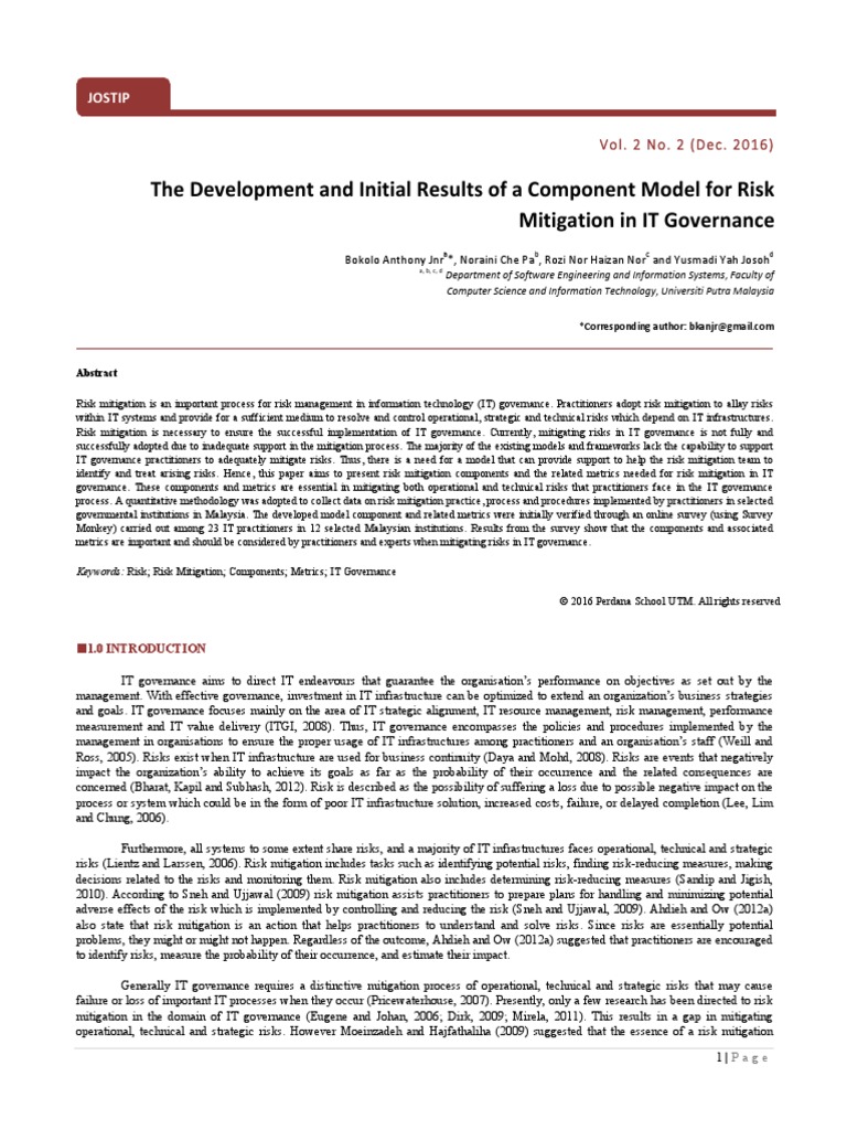 The Development and Initial Results of A Component Model For Risk ...