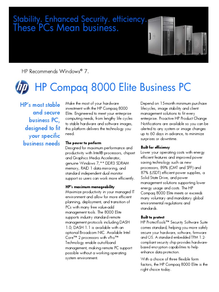 HP Compaq 8000 Elite Business PC: These Pcs Mean Business | PDF ...