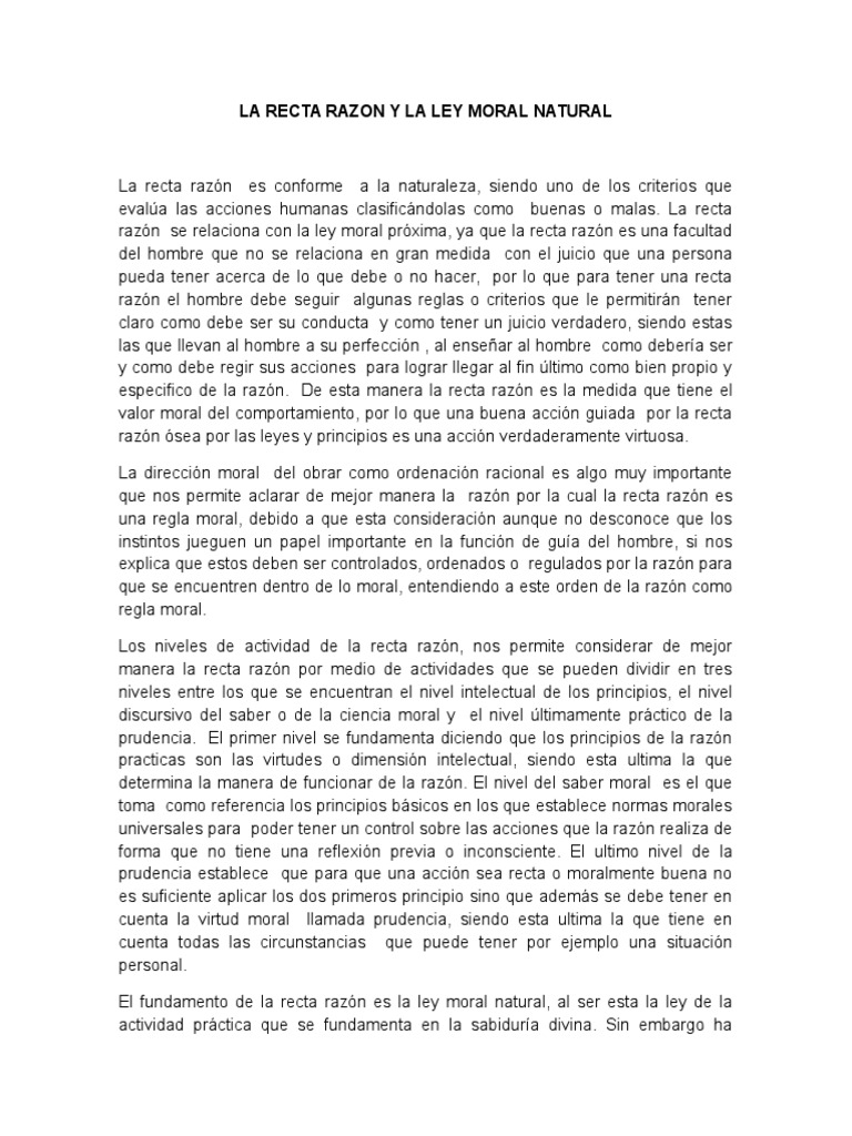 La Recta Razón y la Moral Natural | PDF | Moralidad | Razón