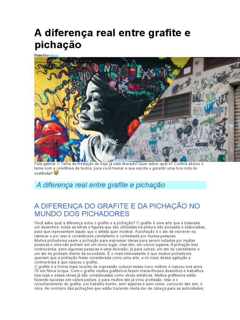 A Diferença Real Entre Grafite e Pichação - POLUIÇÃO VISUAL | Pichação ...