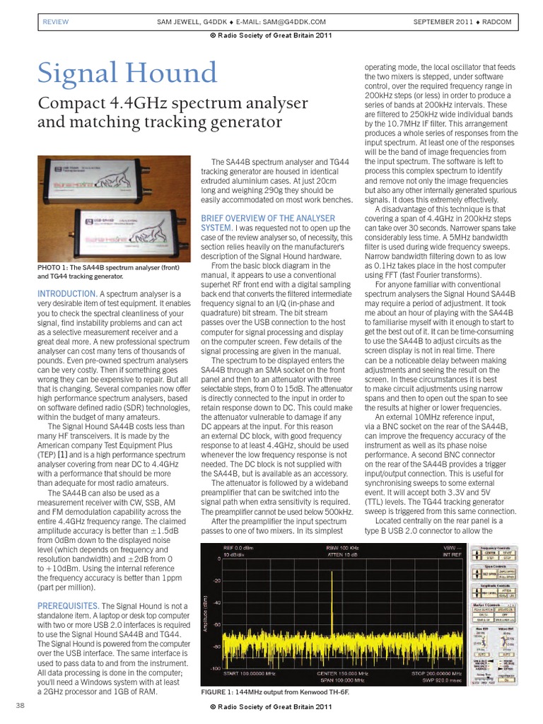Signal Hound Compact 4.4Ghz Spectrum Analyser and Matching Tracking