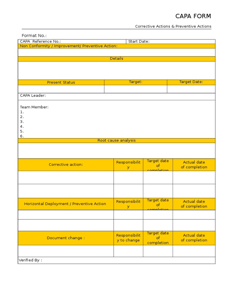 CAPA Form | PDF