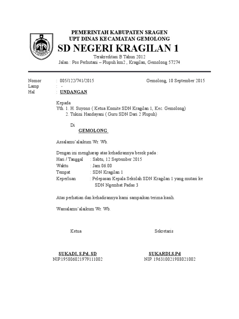 Undangan Perpisahan Kepala Sekolah P Manto Pdf