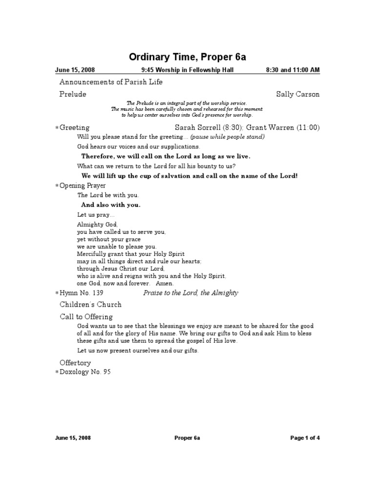 20080615-Proper 6a Traditional-Liturgy | PDF | Book Of Exodus | Jesus