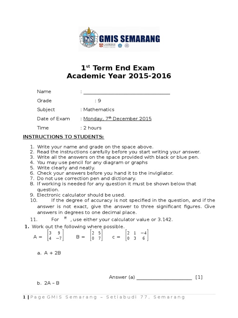 Grade 9 MATHS Term End Exam 1 | PDF | Significant Figures | Teaching ...