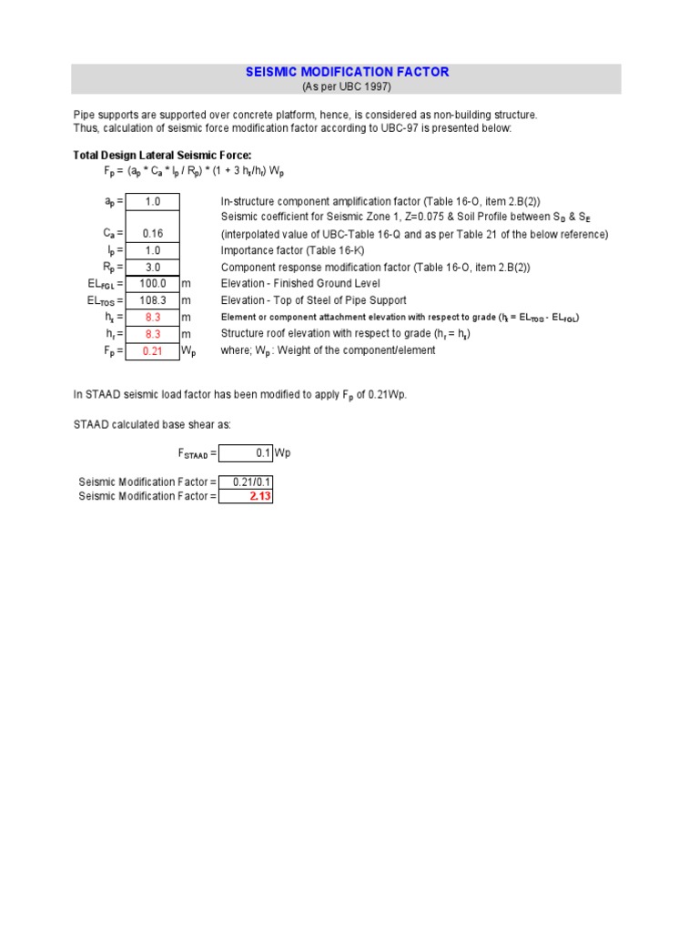 Seismic Modification Factor Calculation UBC-97 | PDF