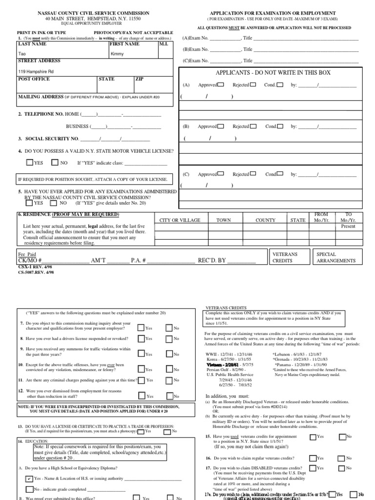 Nassau County Civil Service Application | PDF | Race And Ethnicity In ...