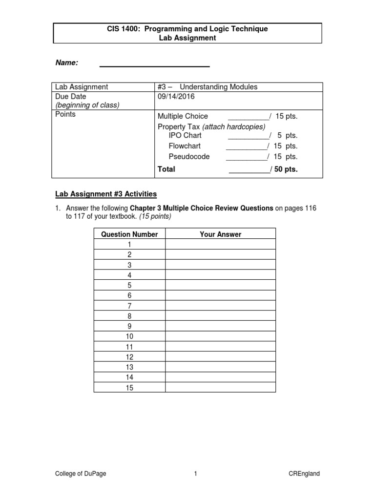 CIS 1400 Lab 3: Modules in Programming | PDF