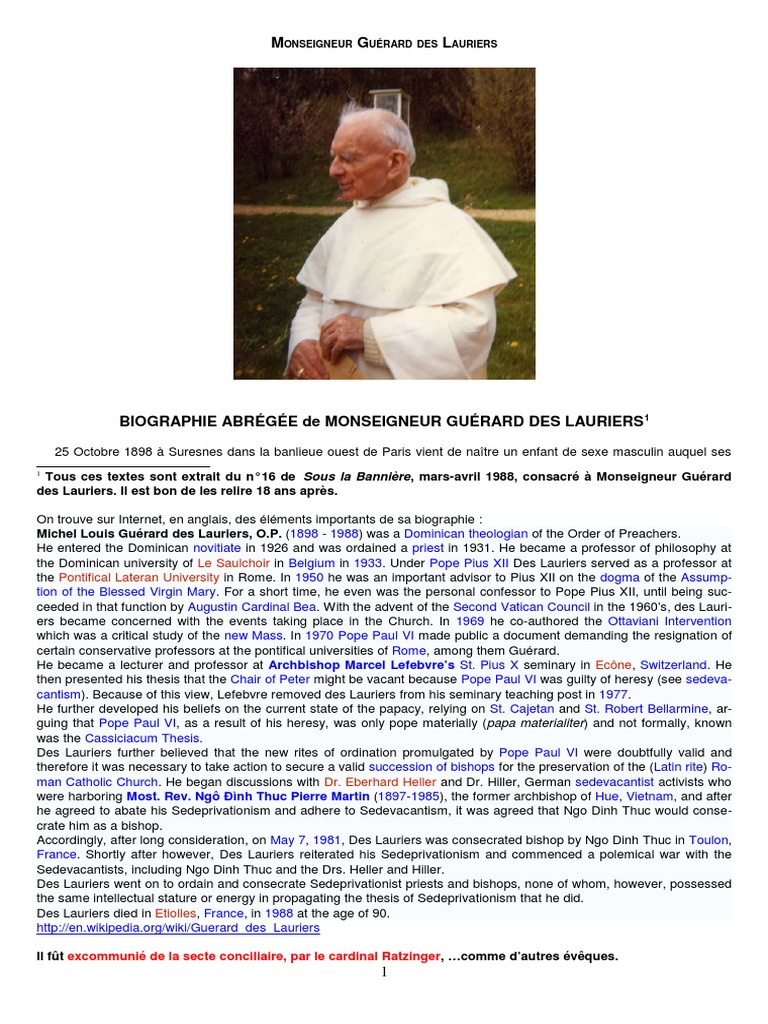 Mgr. Guérard Des Lauriers Textes PDF Doctorate Religious Education
