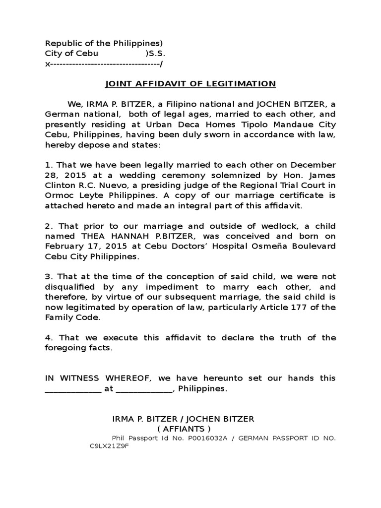 Joint Affidavit of Legitimation