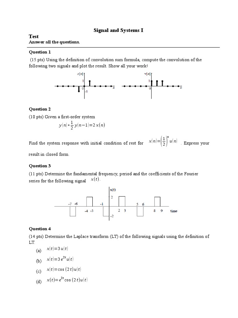 Signal and Systems I Test: Answer All The Questions | PDF