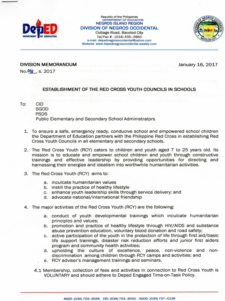 Establishment of Red Cross Youth in Schools | PDF