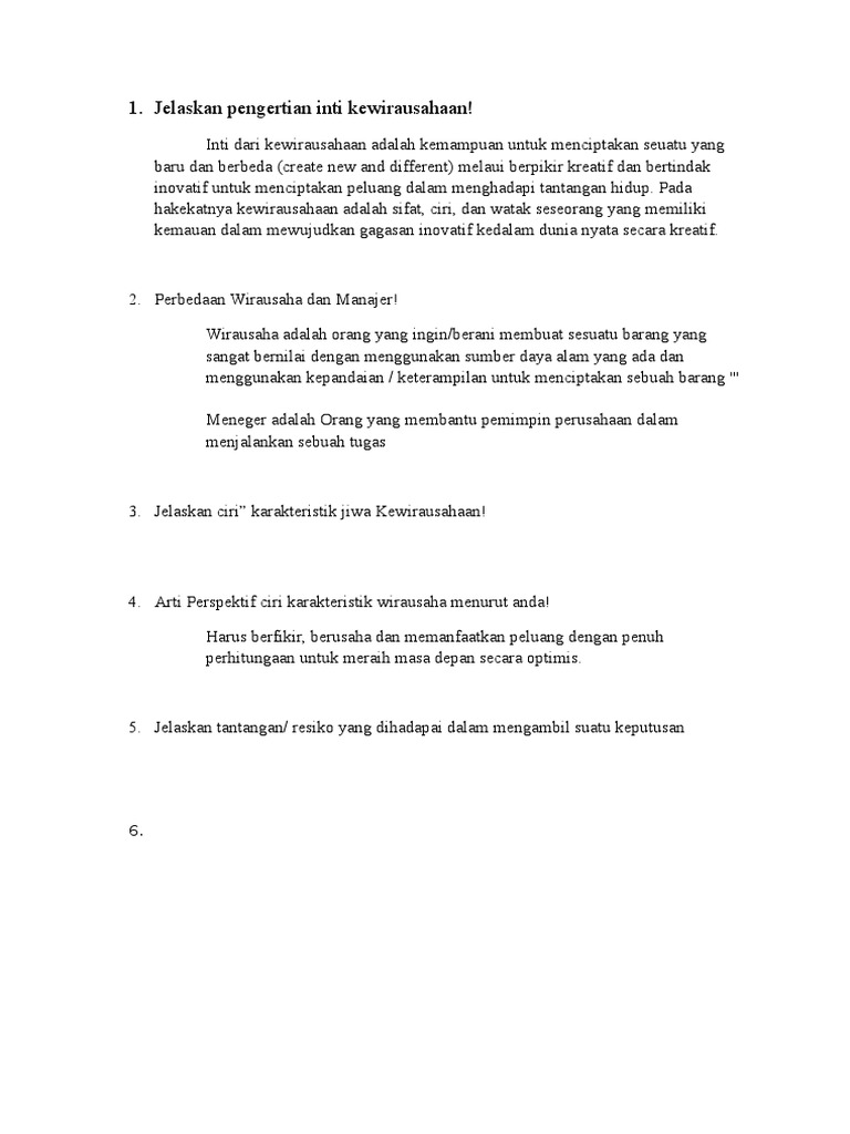 Jelaskan Pengertian Inti Kewirausahaan
