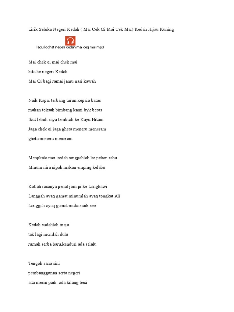 Lagu Negeri Kedah Englshsab