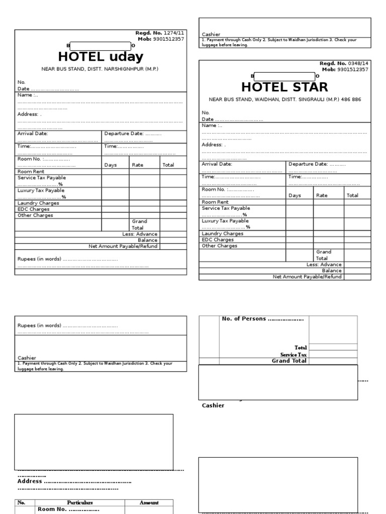 Hotel Bill Formats and Templates | PDF