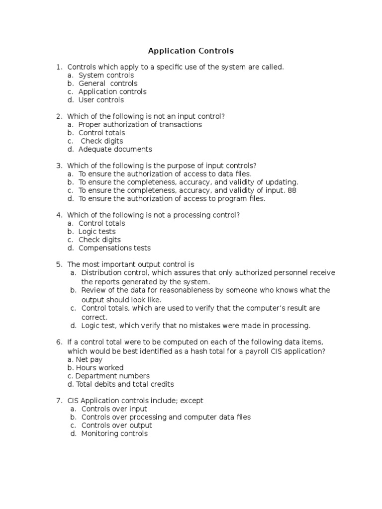 Application Controls Overview | PDF | Error Detection And Correction ...