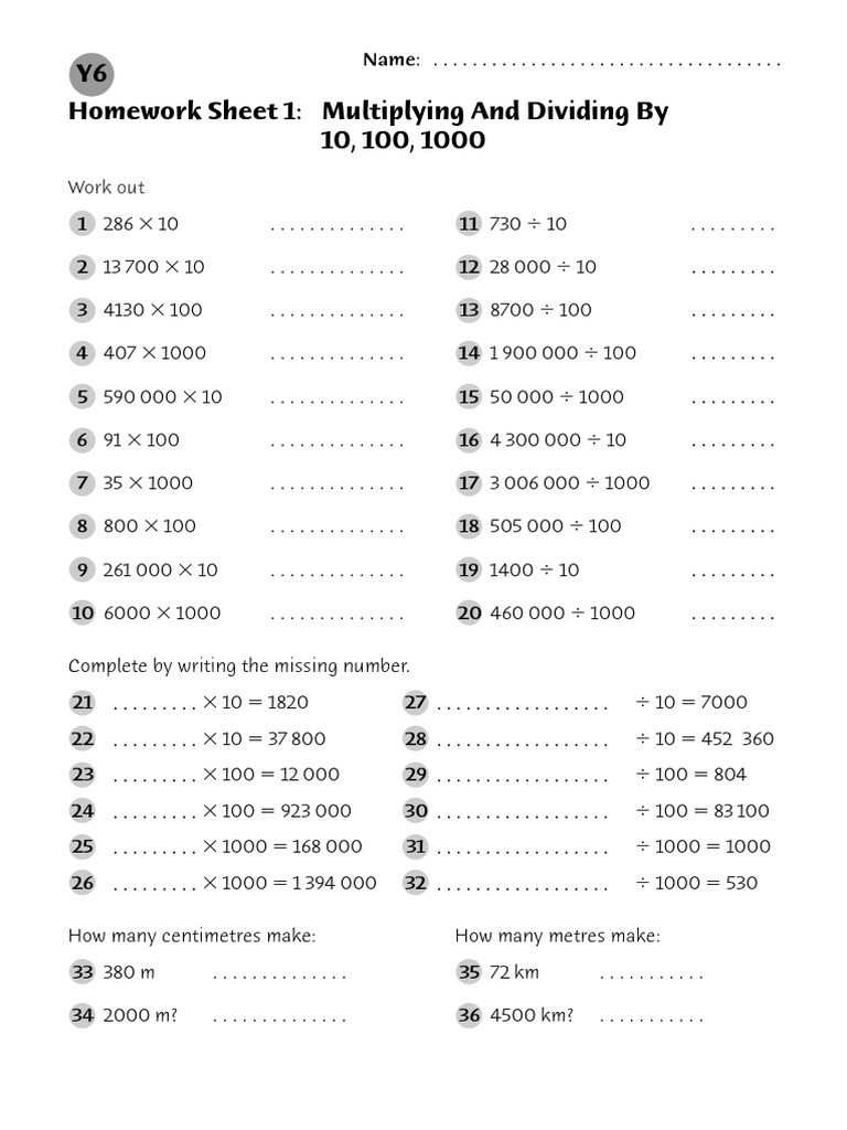 y6 Homework Sheets 1 25 | Fraction (Mathematics) | Elementary Mathematics