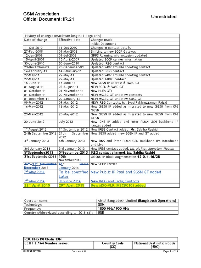 IR21 Airtel Bangladesh - 22nd April 2015 (Updated) | PDF | Radio ...