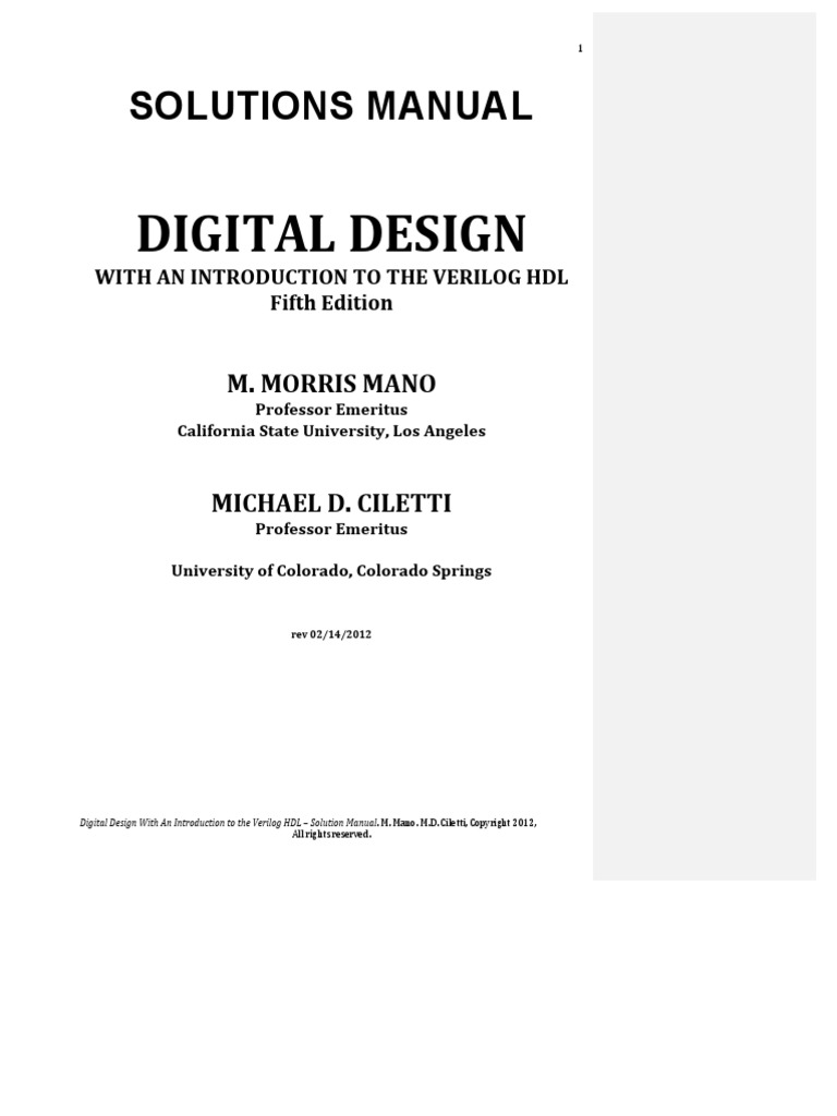 Digital design fifth edition solutions manual