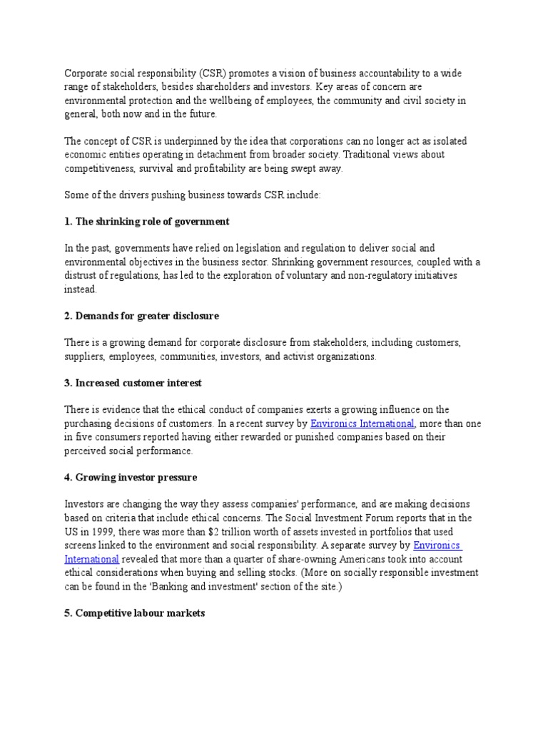 Corporate Social Responsibility Overview | PDF | Corporate Social ...