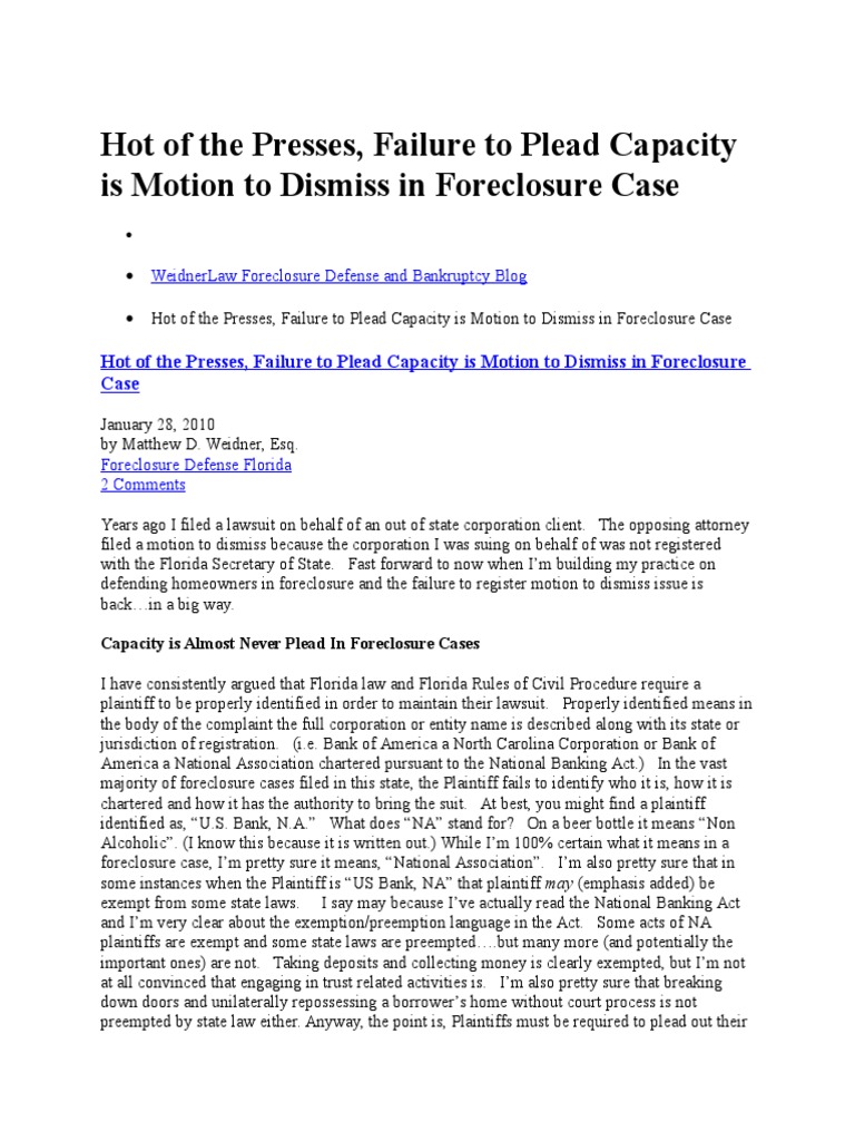 Foreclosure Case Dismissal Insights | PDF | Pleading | Lawsuit