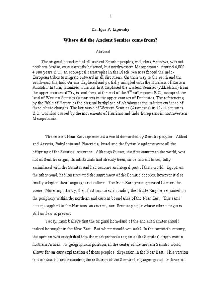 Origins of Ancient Semites Explained | PDF | Canaan | Hittites