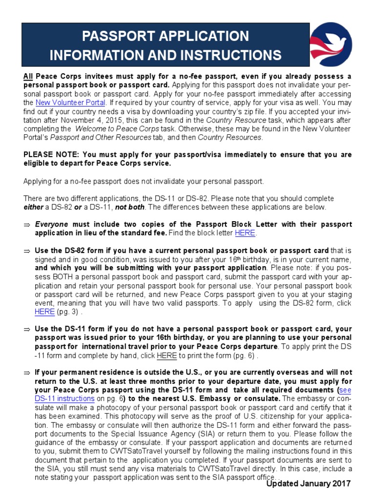 Peace Corps Passport Instructions Full Document No Fee Special Peace Corps Passport PDF