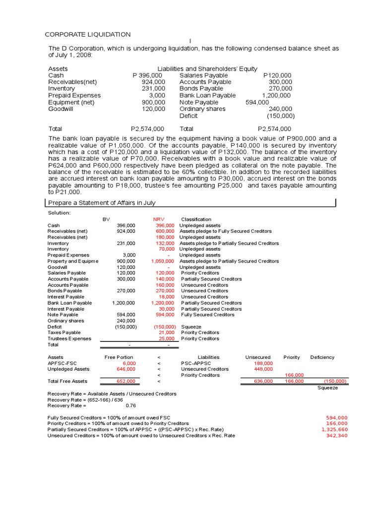 Corporate Liquidation | PDF | Debits And Credits | Book Value