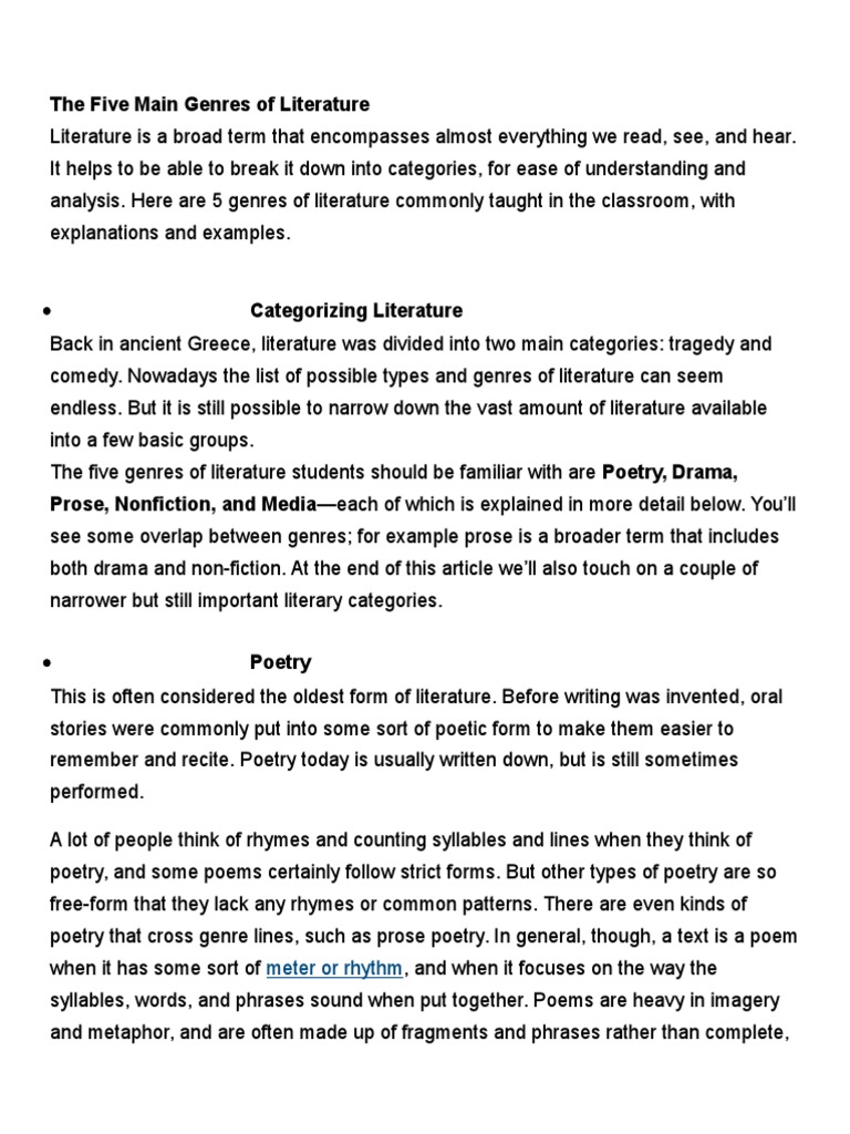 Understanding the Five Literary Genres | PDF | Poetry | Genre