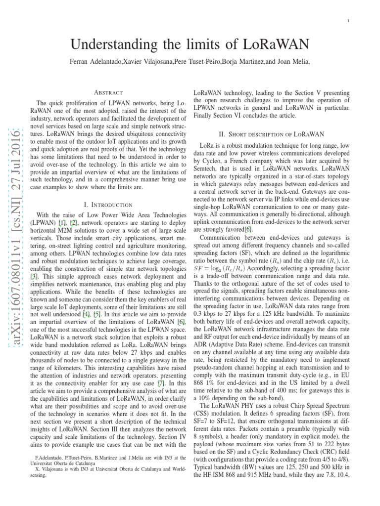 Understanding The Limits of LoRaWAN | PDF | Bit Rate | Computer Network
