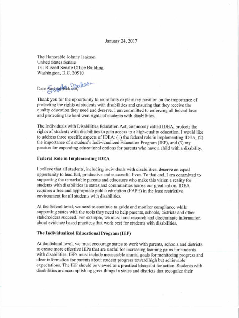 Betsy DeVos Explains Her Position On Federal Law Protecting Students