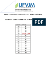 Gabarito 1 Assistente em Administracao Conhecimentos Especificos