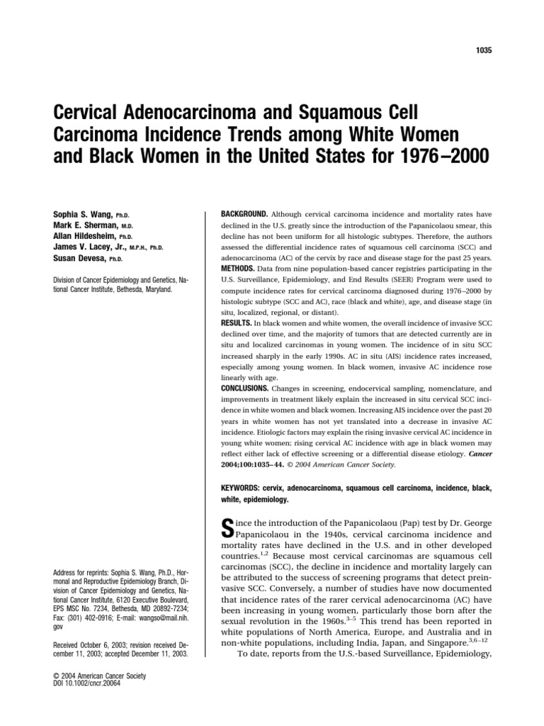 Cervical Adenocarcinoma and Squamous Cell Carcinoma | PDF | Cervical ...
