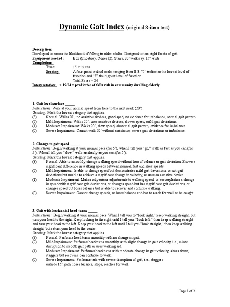 Dynamic Gait Index: (Original 8-Item Test) | PDF | Horse Gait