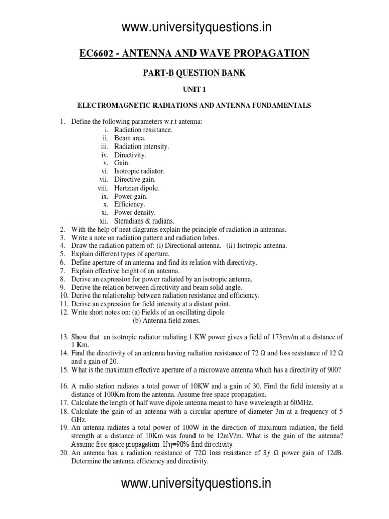 Ec 6602 Antenna and Wave Propagation Important Questions PDF Antenna (Radio) Ionosphere