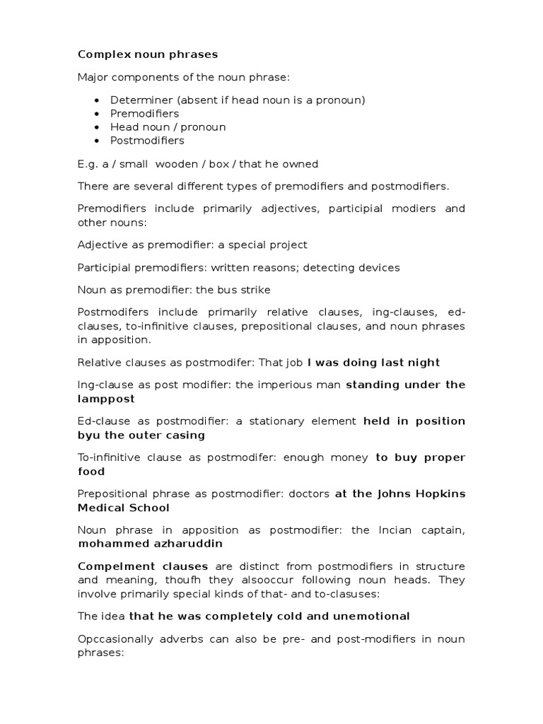 Complex Noun Phrases Modification Download Free Pdf Clause