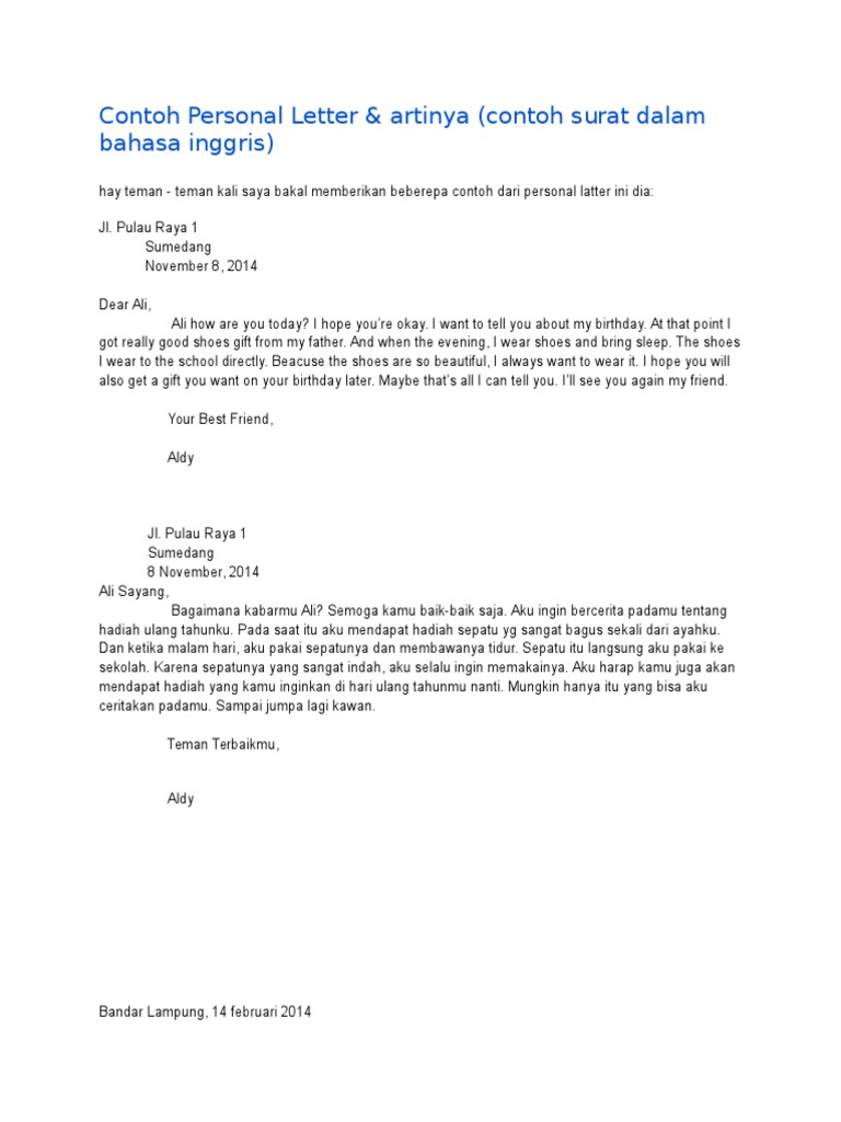 Contoh Personal Letter Dan Artinya - Aneka Macam Contoh