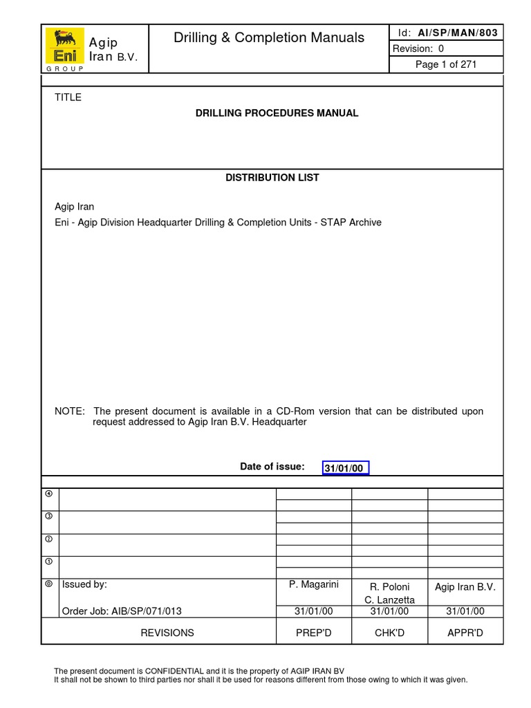 Agip Iran Drilling Procedures Manual | PDF | Casing (Borehole ...