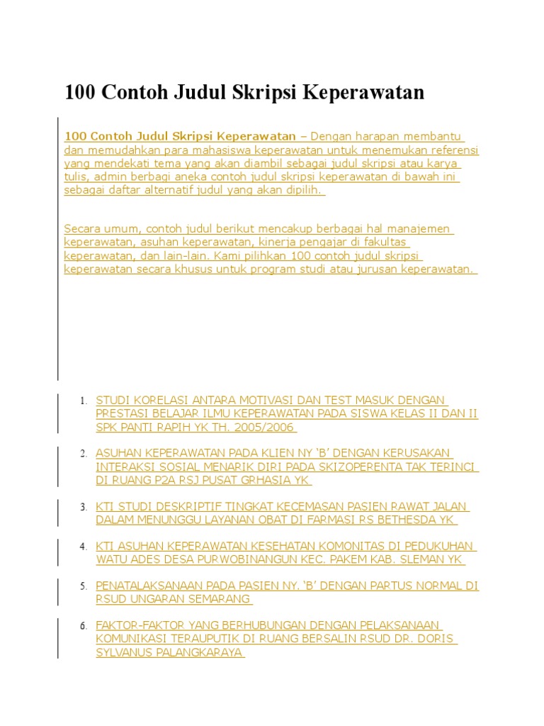 100 Contoh Judul Skripsi Keperawatan | PDF