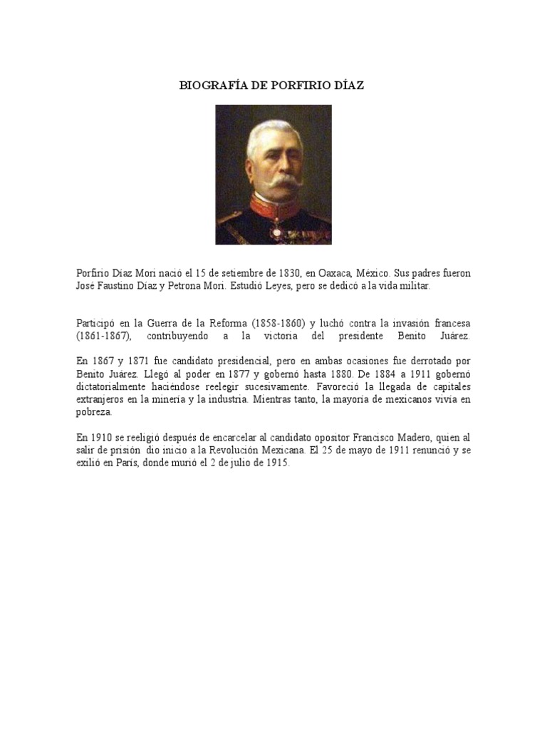 Biografía de Porfirio Díaz