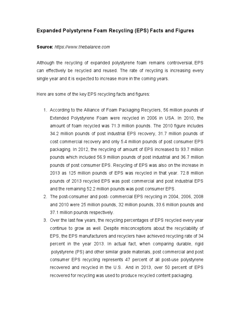 EPS Foam Recycling Insights and Trends | PDF | Polystyrene | Municipal ...