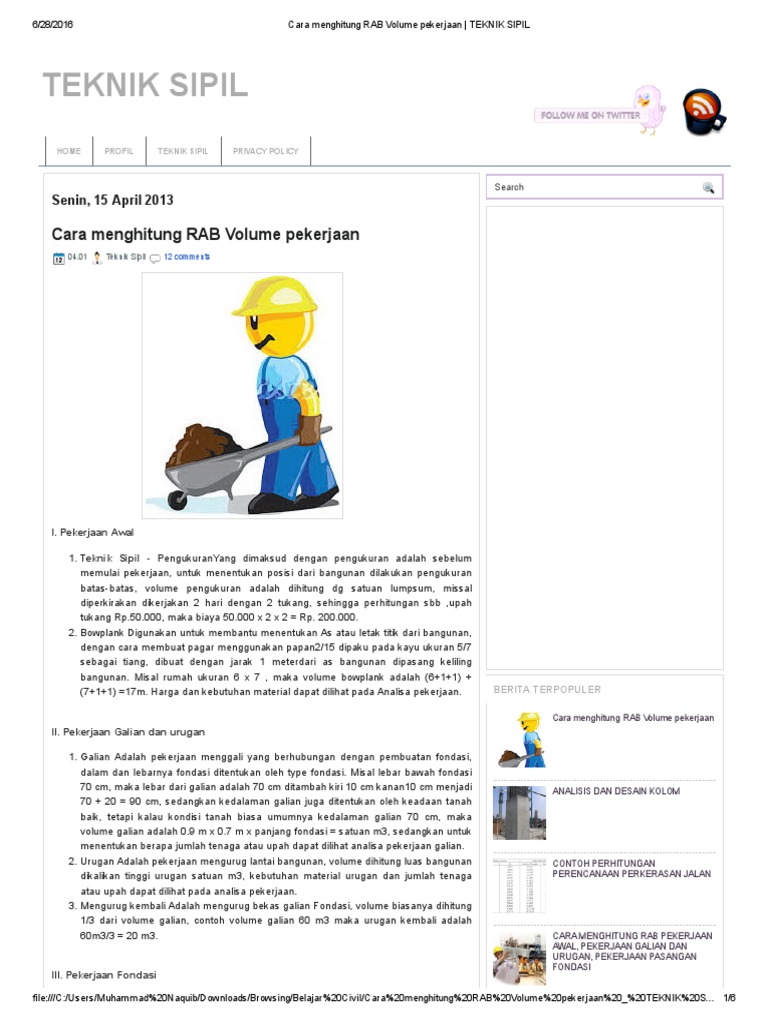 Cara Menghitung RAB Volume Pekerjaan