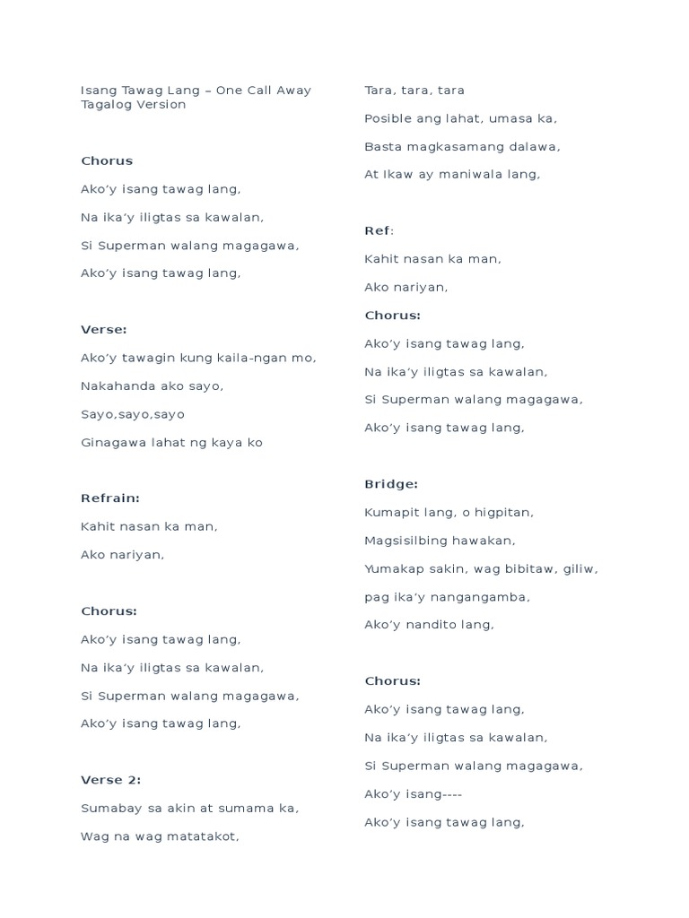 English tagalog songs pdf tagalog language refrain
