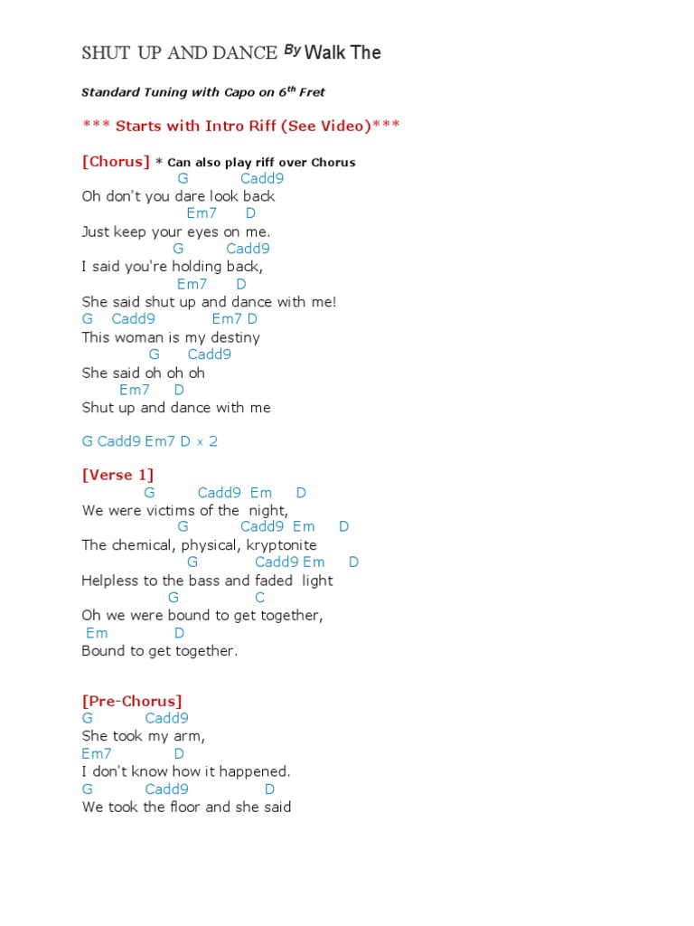 Shut Up And Dance Chords